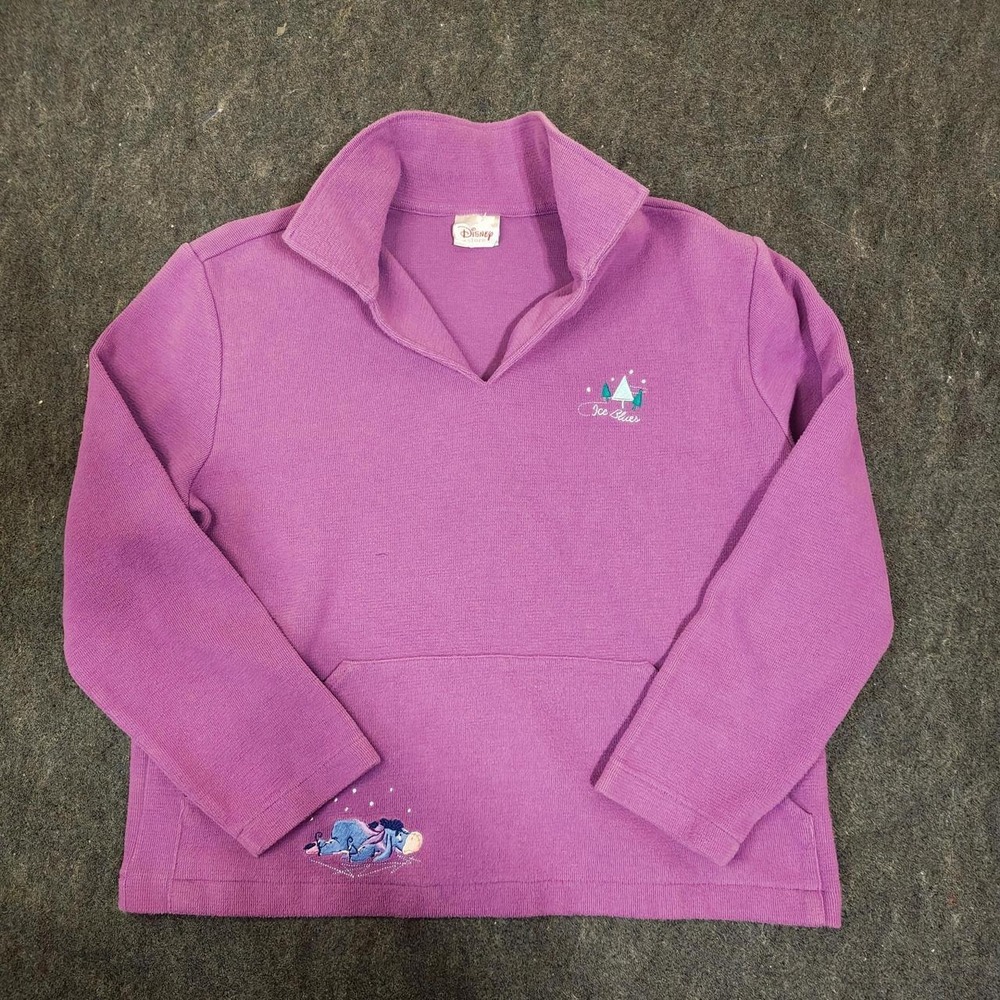Vintage 90s Y2K Disney Store Eeyore Purple Quarter Zip Fleece Pullover Size L